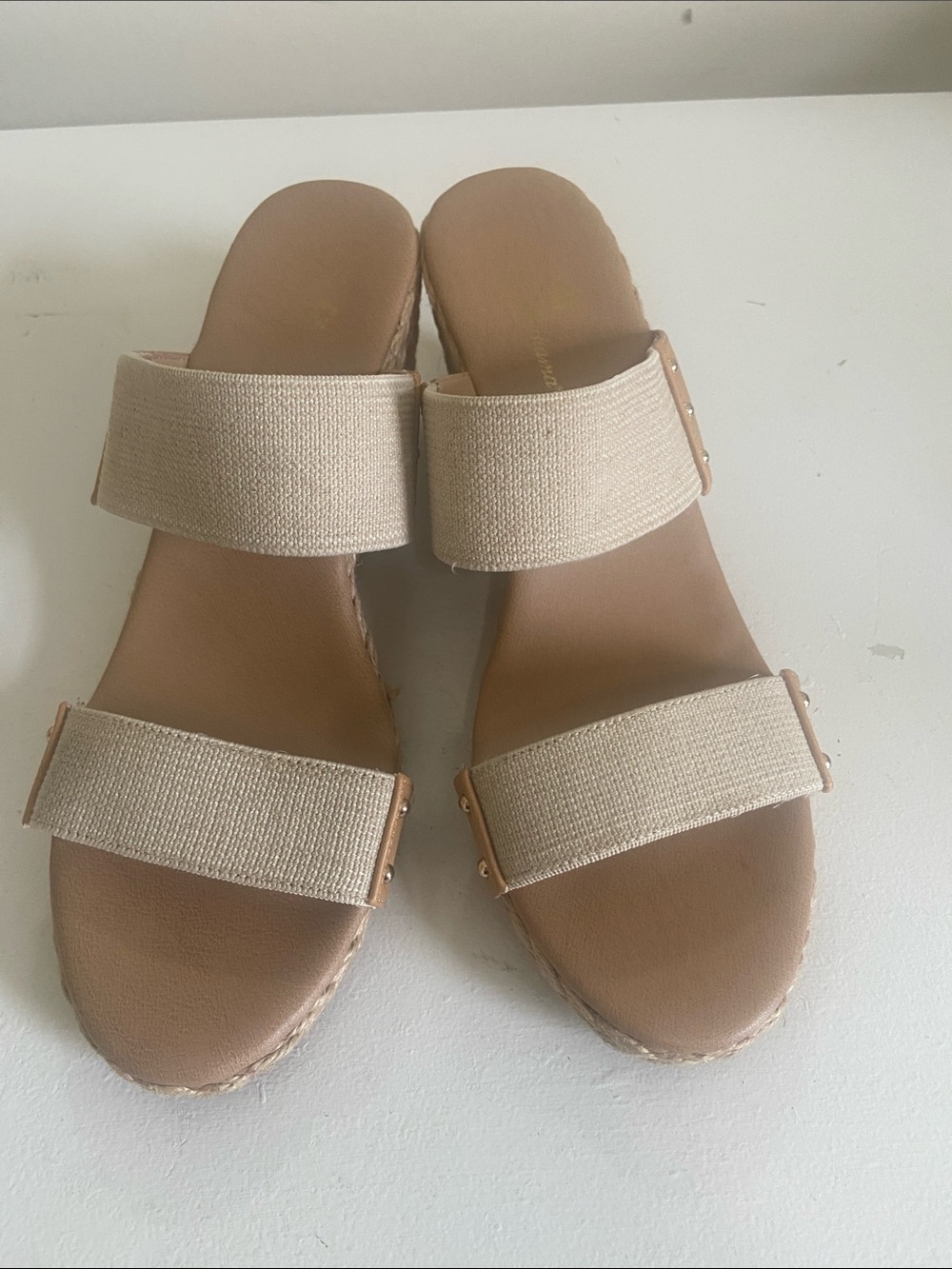 Women’s Beige Double-Strap Slide Sandals